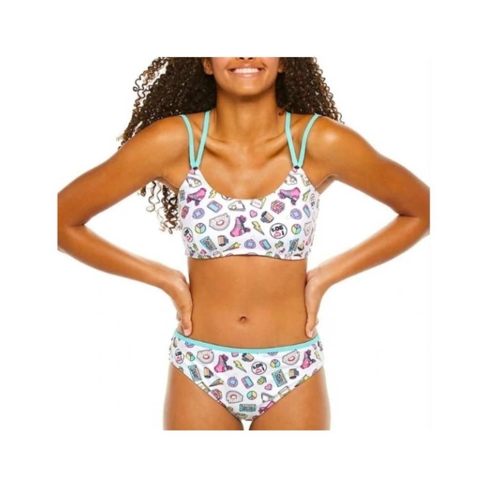NWT Undercurrent Juniors LG I Love the 90's Icons 2 Piece Strappy Bikini #110083